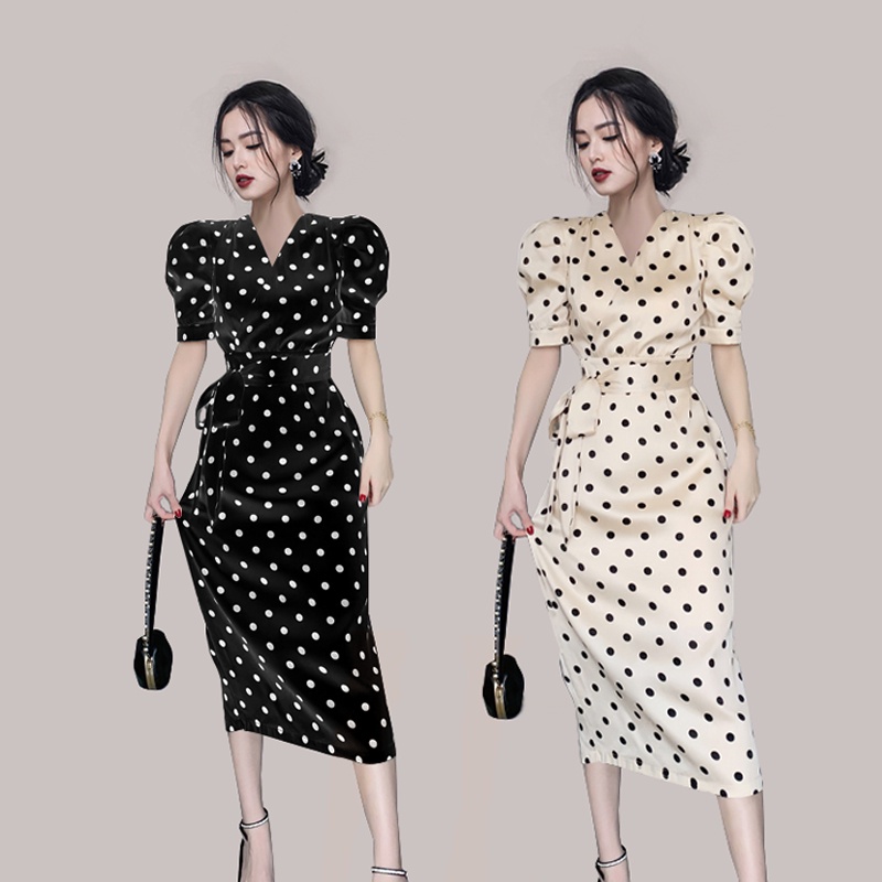 Đầm Tay Ngắn Phồng Họa Tiết Chấm Bi Thời Trang Mùa Hè Hàn Quốc Sang Trọng Cho Nữ 2021