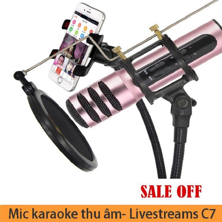 Micro Karaoke/Micro Livestream Thu Âm C7 Âm Thanh Chuyên Nghiệp + Tặng Tai Nghe hàng Chính Hãng