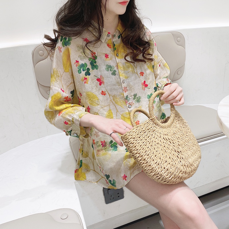 Áo Sơ Mi Nữ Tay Dài Dáng Rộng In Hoa Phong Cách Hàn Quốc | BigBuy360 - bigbuy360.vn