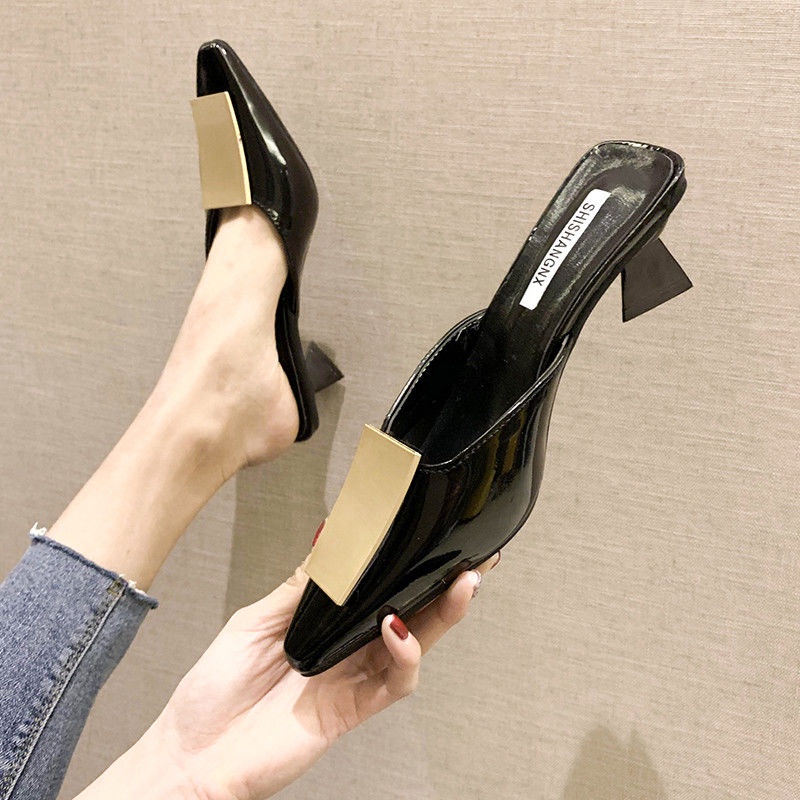 Pointed Toe half slippers women's summer outdoor wear 2022 new fashion all-match thick heel high heel sandals Muller half support women's shoes