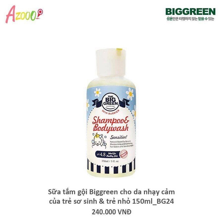 Sữa tắm gội Biggreen Organic cho trẻ sơ sinh và trẻ nhỏ 150ml Hàn Quốc