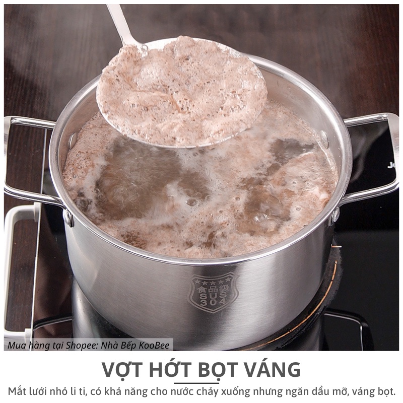 Muôi vá vớt bọt, váng dầu mỡ, vớt đồ chiên rán, lọc cặn dầu - Rây bột mắt lọc siêu nhỏ KooBee