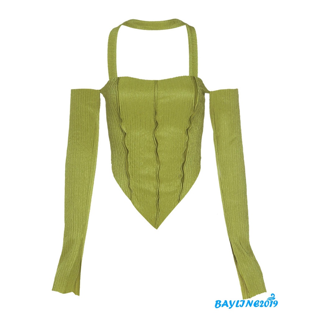 Áo Croptop Tay Dài Trễ Vai Màu Sắc Thời Trang Quyến Rũ Cho Nữ