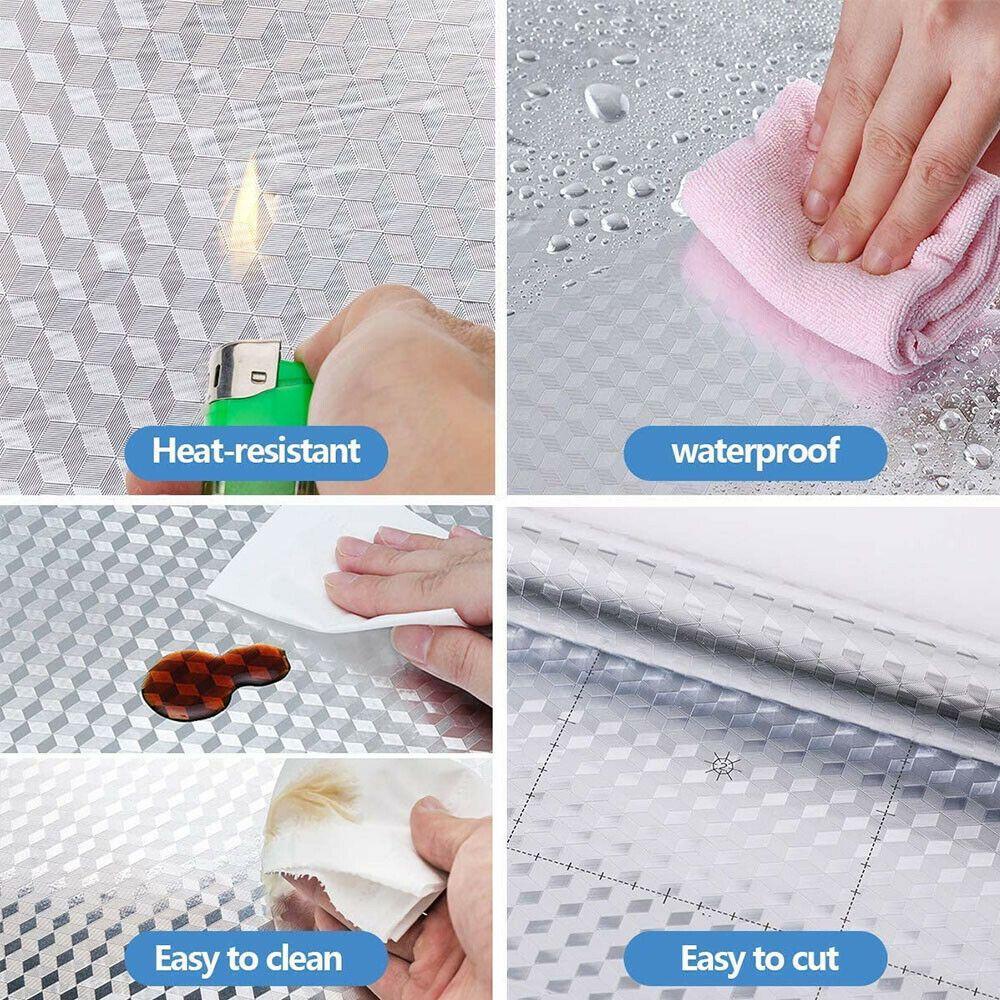 Giấy Dán Tường Bằng Lá Nhôm Dày Dặn Chống Dầu Trang Trí Nhà Bếp