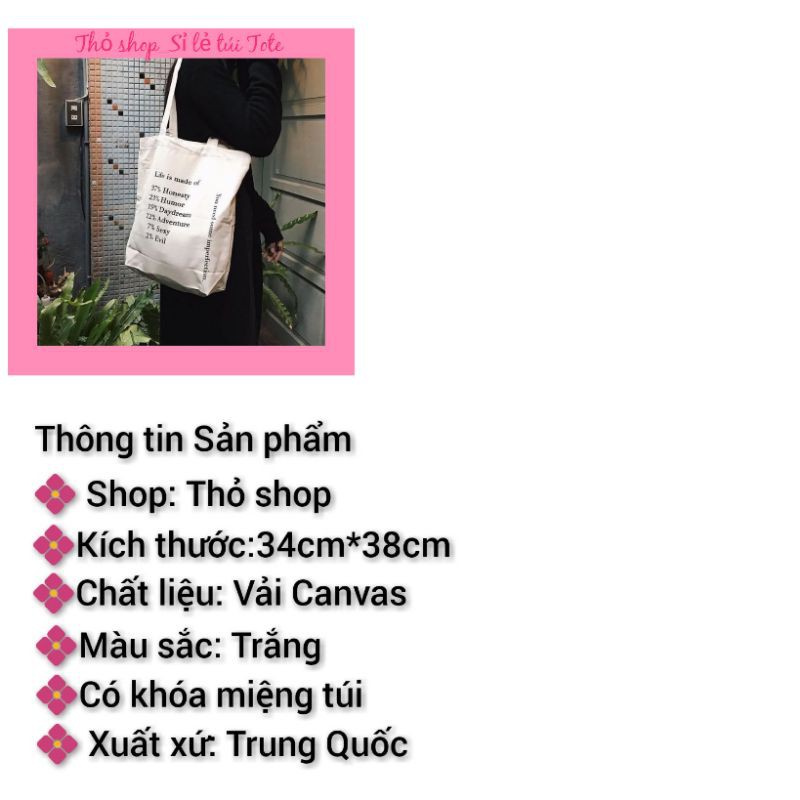 Túi tote vải canvas LIFE ( Có khóa kéo)