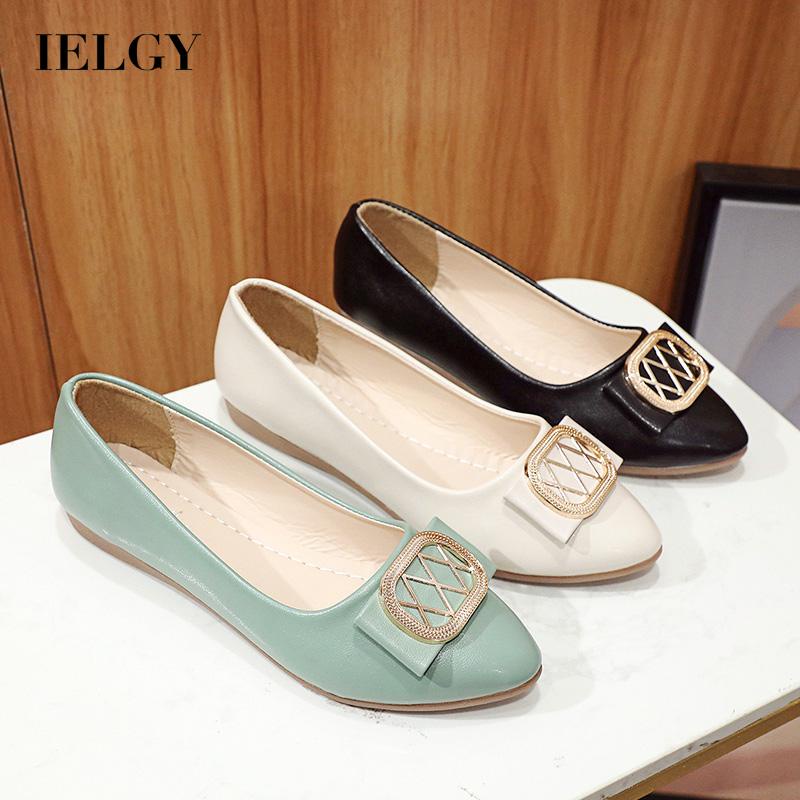 Ielgy Giày Đế Bằng Mũi Nhọn Nhỏ Nhắn Màu Trơn Phong Cách Thanh Lịch