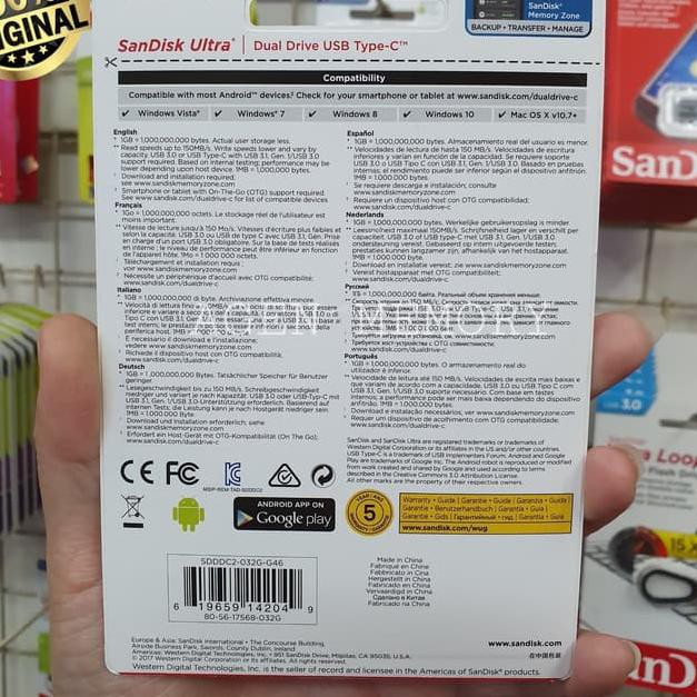 ╦ Thẻ Nhớ Sandisk FLASHDISK OTG type C 32GB