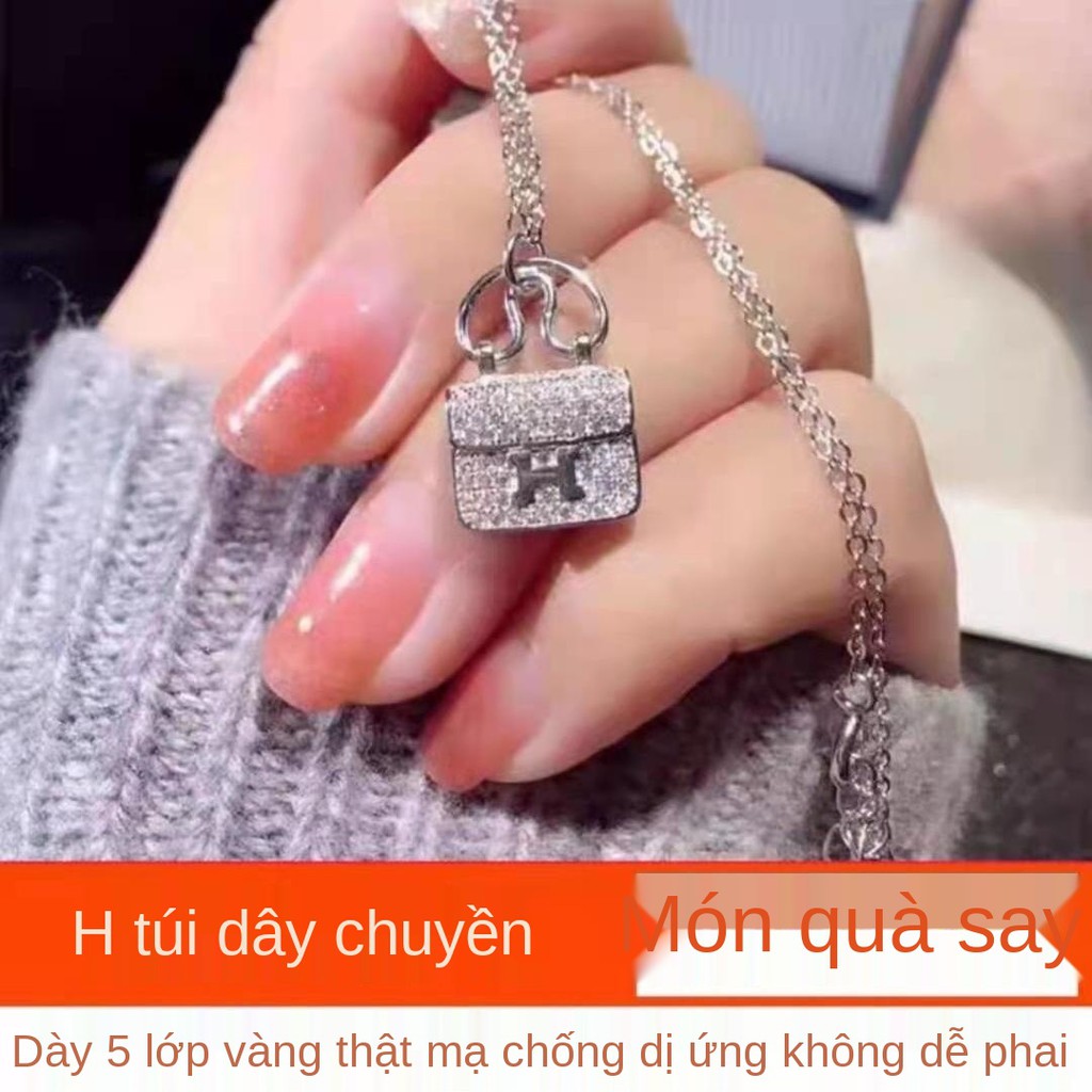 Vòng cổ túi chữ H S925 mặt dây chuyền bạc Kangkang nữ vàng hồng 18K thiết kế ngách lưới màu đỏ cùng kiểu xương đ