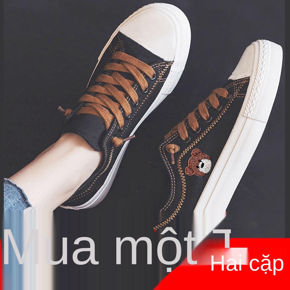 Giày thể thao vải canvas đế bằng phong cách xuân thu thời trang năng động cho nữ