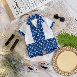 Bộ sơ mi phối L.V.V cho bé trai
