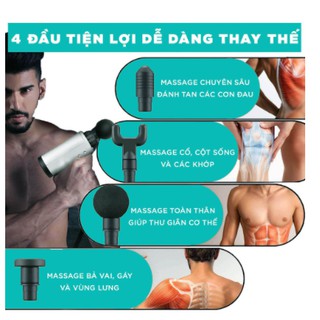 Máy massage trị liệu đau mỏi vai gáy, Súng bắn massage cầm tay 4 đầu 6 chế độ Bảo hành 6 tháng .
