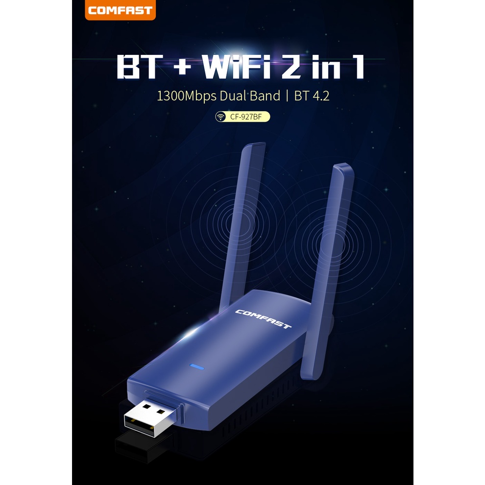 Usb Thu Tín Hiệu WiFi Bluetooth 1300Mbps Băng Tần Kép 2.4g / 5Ghz Với Ăng Ten 2 * 3dbi Cho PC / Laptop / Desktop
