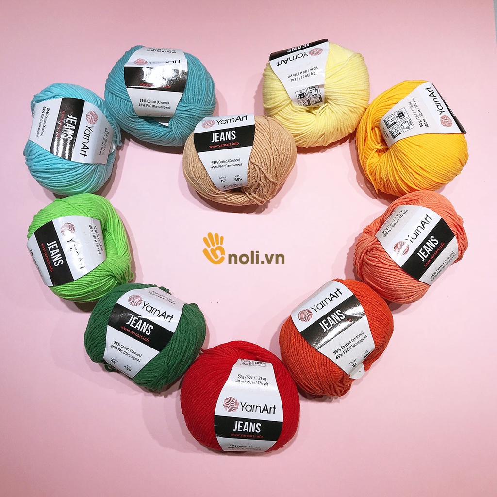 Len Jeans nhập khẩu Thổ Nhĩ Kỳ chuyên đan móc khăn, mũ, áo, thú bông không bai xù, phai màu, an toàn cho bé 50g(01-79)