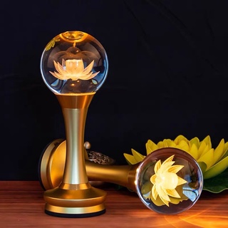 Cặp 2 cây đèn led hoa sen pha lê thờ cúng trang trí