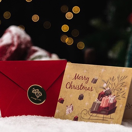 Thiệp Xmas cao cấp họa tiết Vintage kèm tem dán nhũ