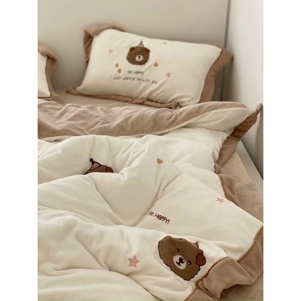 Bộ chăn ga gối Nỉ Nhung Gấu Teddy phiên bản nỉ nhung mịn