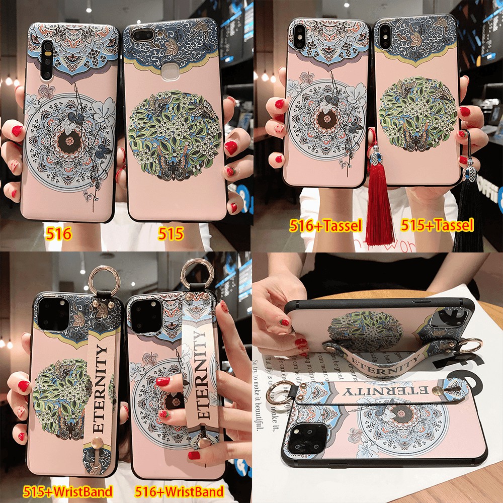 Vỏ điện thoại mềm với dây đeo cổ tay Huawei Honor 7a 10i Y7 Y9 Prime 2019 Back Cover Emboss Wrist Band Soft Slim Case