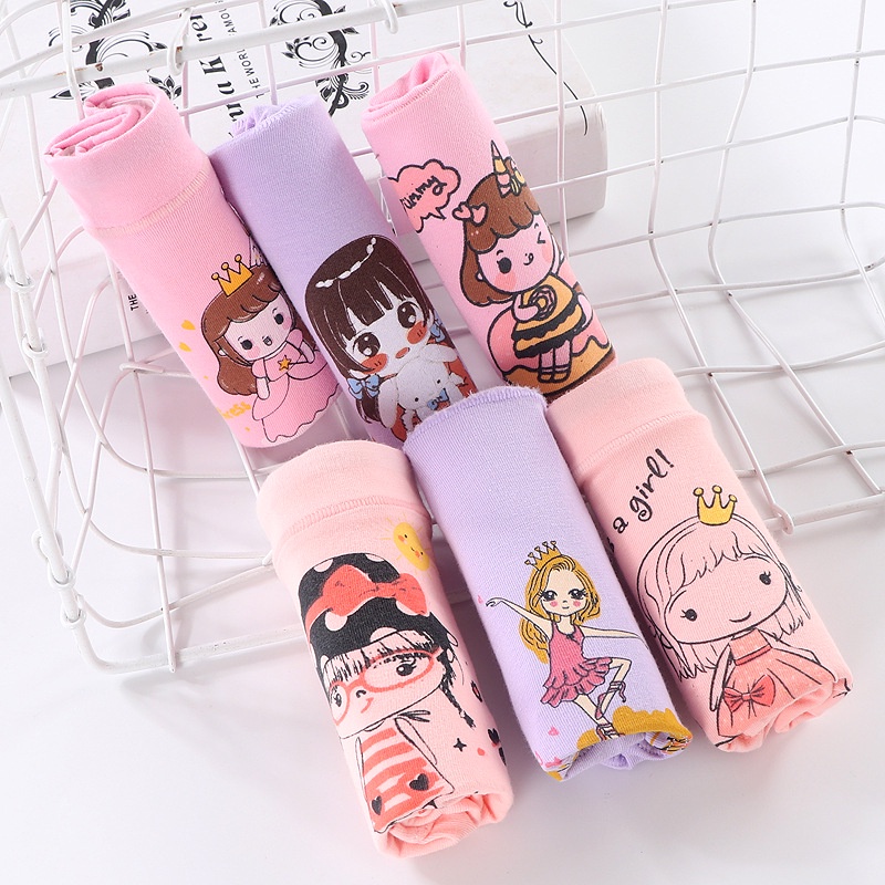 Set 3 quần lót bằng cotton nguyên chất họa tiết hoạt hình cho bé gái 85-165cm