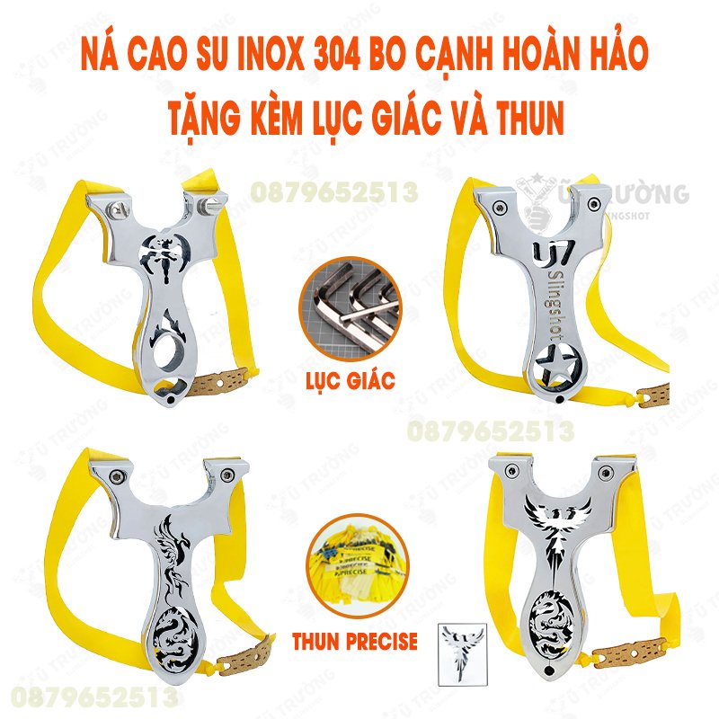 Ná cao su INOX 304 đánh bóng, bo cạnh hoàn thiện cầm siêu ôm tay - Tặng dây thun Precise và lục giác đa năng
