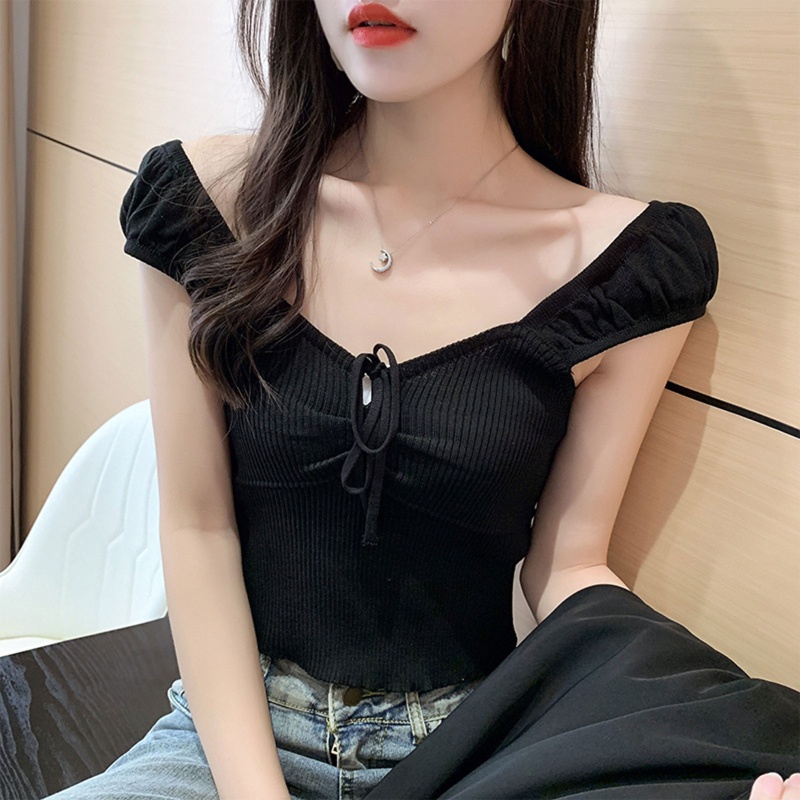 Áo Croptop Dệt Kim Hai Dây Màu Trơn Dáng Ôm Gợi Cảm Cho Nữ Mi
