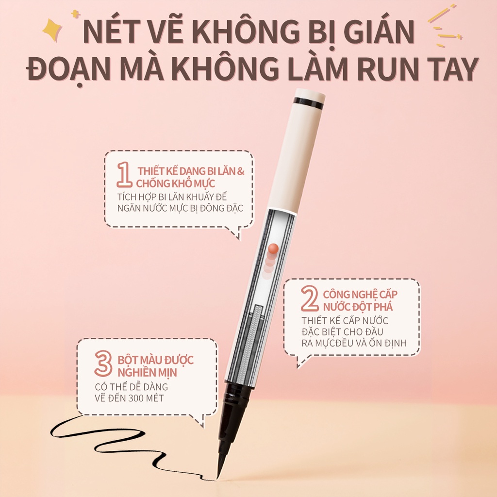 Bút kẻ mắt POPJUICE dạng lỏng mềm mịn nhanh khô chống thấm nước lâu trôi sắc tố cao