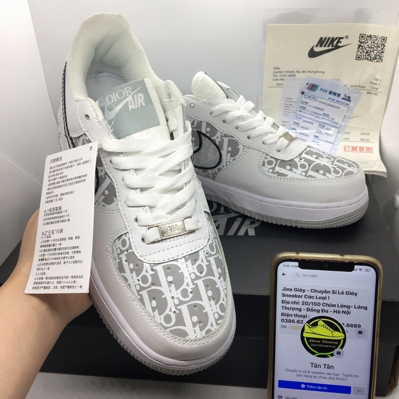 Giày thể thao sneaker AF1 trắng kết hop dior đế xám hàng 1:1 full size | BigBuy360 - bigbuy360.vn