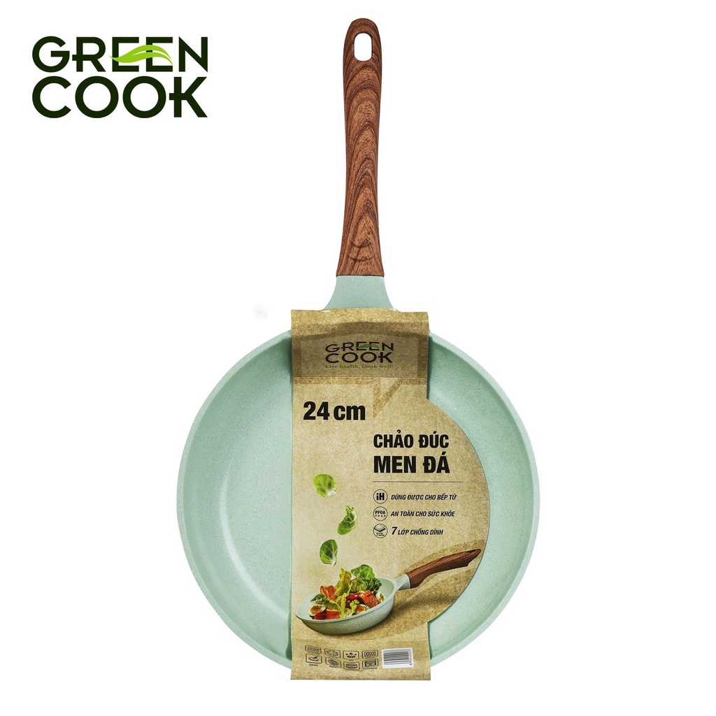 Chảo đúc Green Cook GCP06-24IH 24cm đáy từ chống dính men đá xanh ngọc