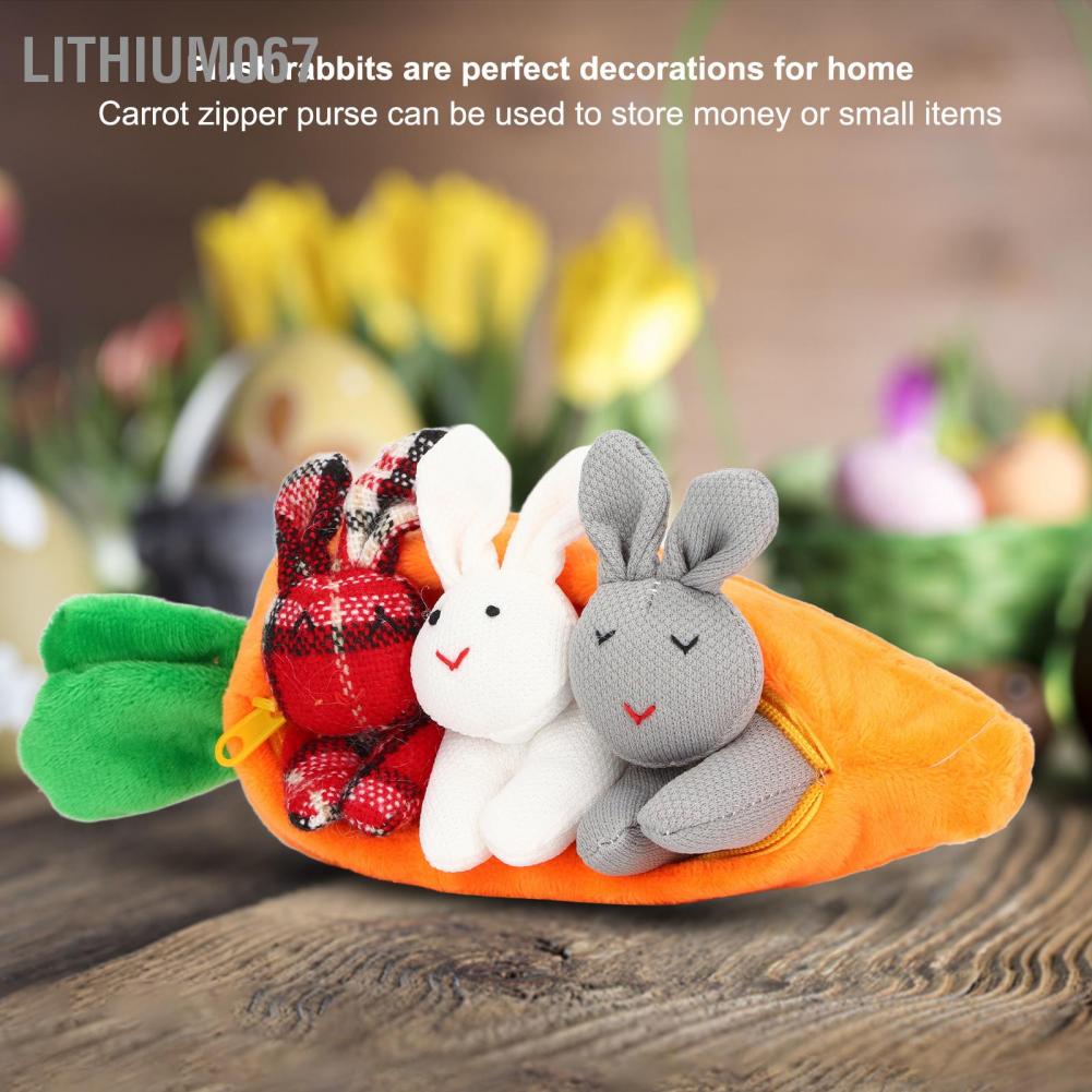 Lithium067 Lithium067 Plush Animal Carrot Storage Bag Set 3pcs Nhồi bông Thỏ dễ thương Túi hình cà rốt cho trẻ em Người lớn