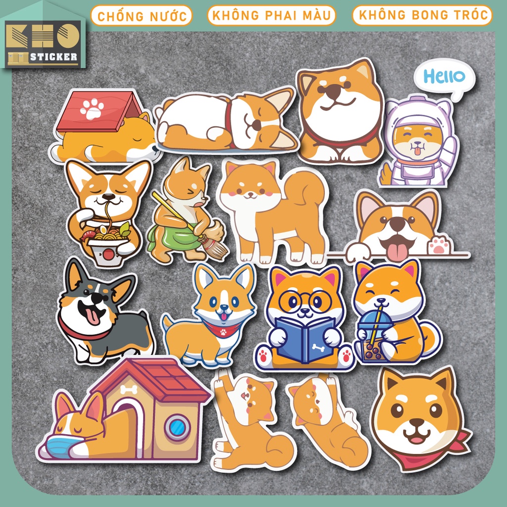 Combo 50 Sticker Chó Shiba chống nước sticker dán laptop, điện thoại, đàn guitar, mũ bảo hiểm, vali. MSP: ST05
