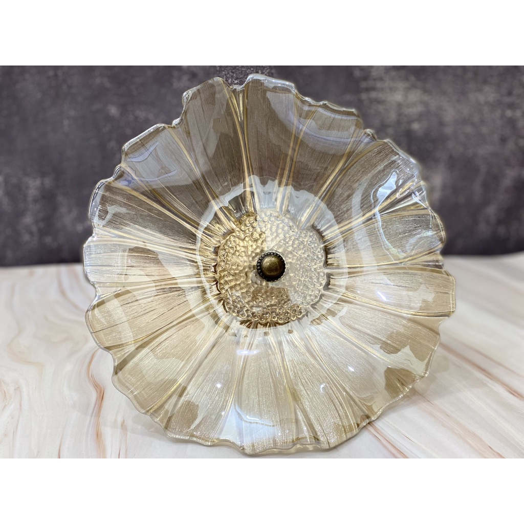 Đĩa Thủy Tinh, Khay Dĩa Thủy Tinh Chưng Hoa Quả Hình Hoa Đào Cao Cấp size 28cm