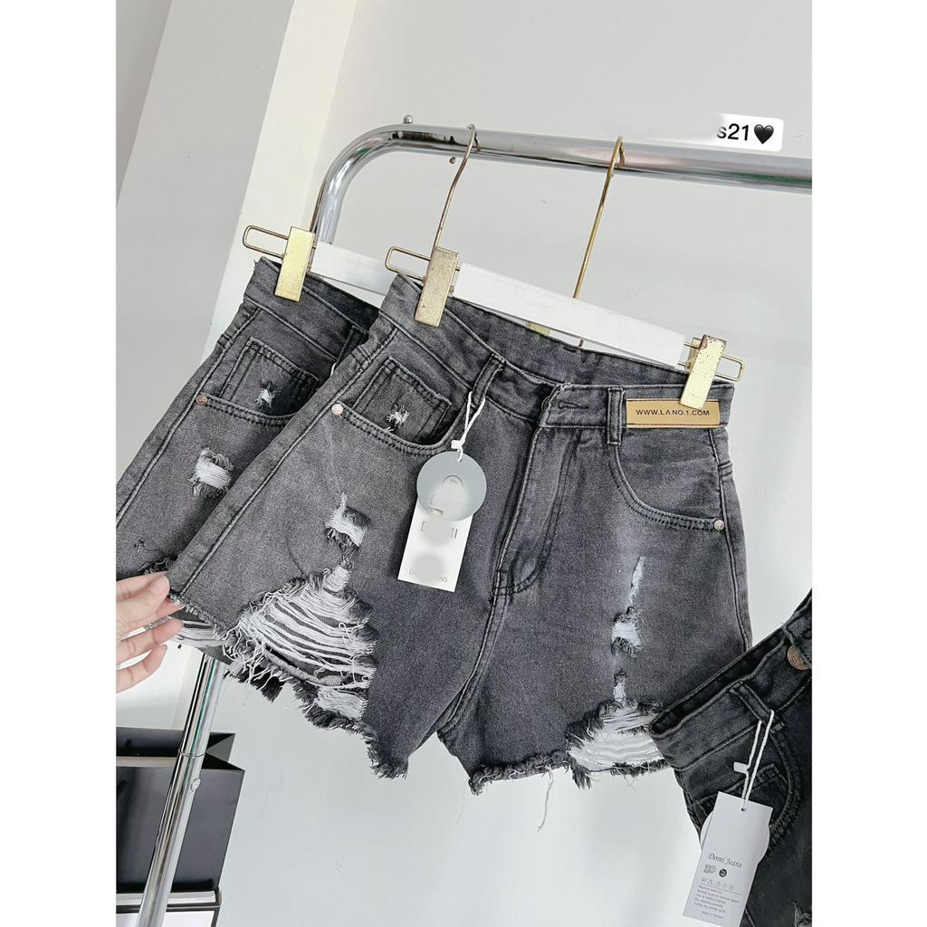 [SODM21 ] QUẦN SHORT JEANS ĐÙI NỮ LƯNG CAO RÁCH CÀO ĐÙI MẢNG TAM GIÁC MÀU XÁM NHẠT LAI TUA PHỐI MẠC MÁT MẺ CÁ TÍNH