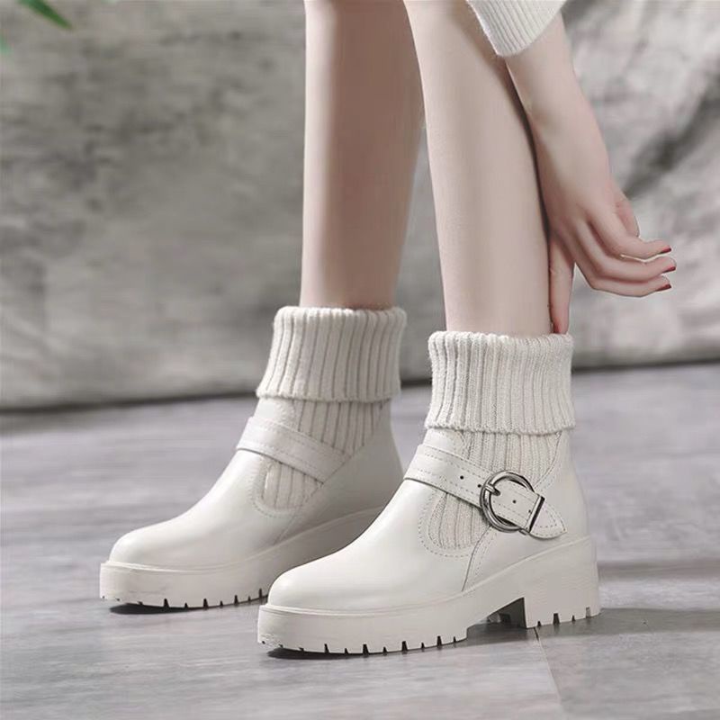 Giày Bốt Martin Đế Dày Bằng Len cotton Lót Len Thời Trang Mùa Đông Phong Cách Hàn Quốc Cho Nữ Size 35-43 / 41 / 42