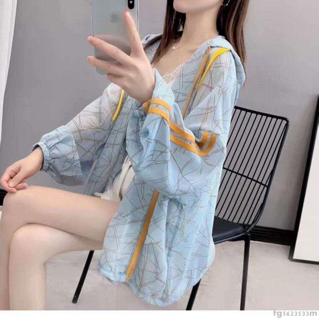 Áo Khoác Cardigan Tay Dài Dáng Rộng Có Mũ Vải Voan Mỏng Thời Trang Cho Nữ