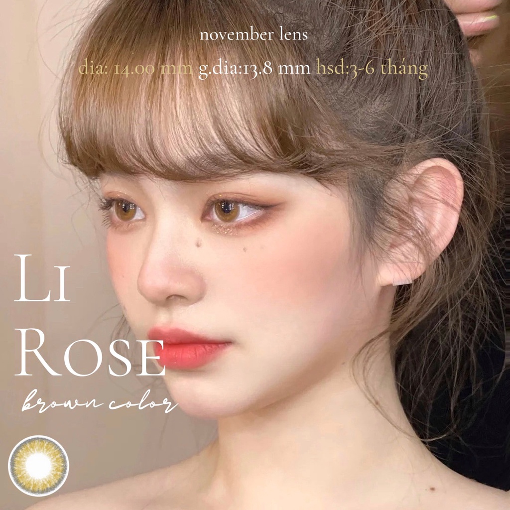 Kính áp tròng màu nâu mật sáng Li Rose Brown giãn tròng giúp mắt to và tròn