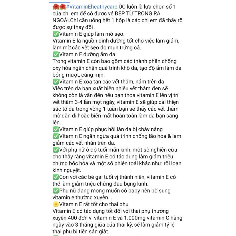 (Đủ bill) Viên Vitamin E 500iu của Healthy Care lọ 200v