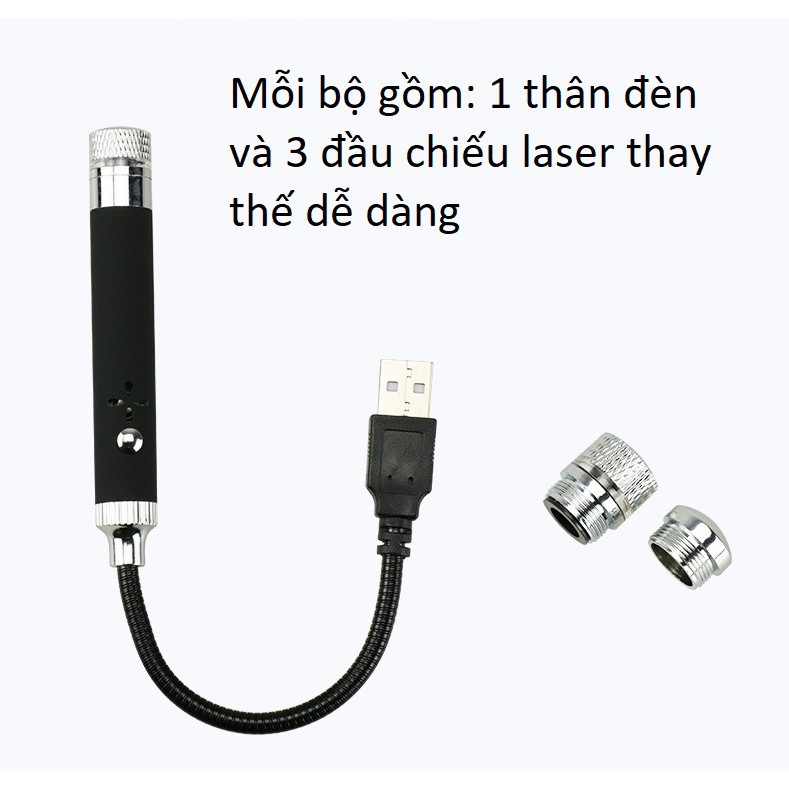 Độ trần sao xe hơi ô tô laser thế hệ mới kèm 3 đầu chiếu thông minh nguồn usb 5-12v phong cách club thời thượng