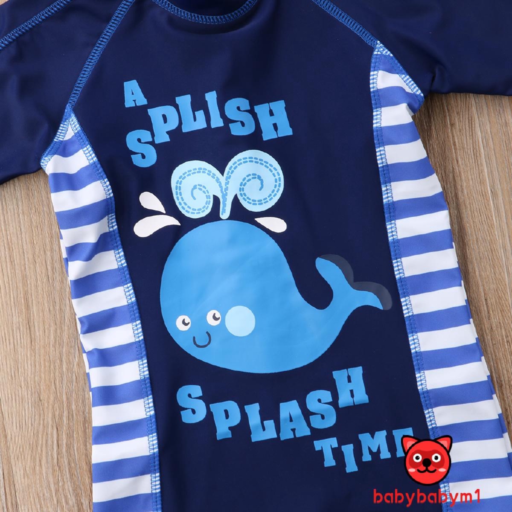 ☛☏❤Kids Boy Cartoon Whale Printed Rash Guard Swimsuit Costume 1-6T