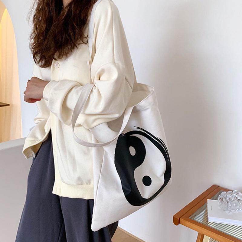 Túi Tote Đeo Vai / Xách Tay Bằng Vải Bạt In Họa Tiết Thái Cực Quyền Sức Chứa Lớn