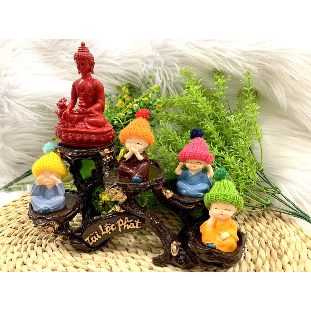 Full Set Tượng Phật Thích Ca + Đế Tượng Tài Lộc Phát + Chú Tiểu Nón Len