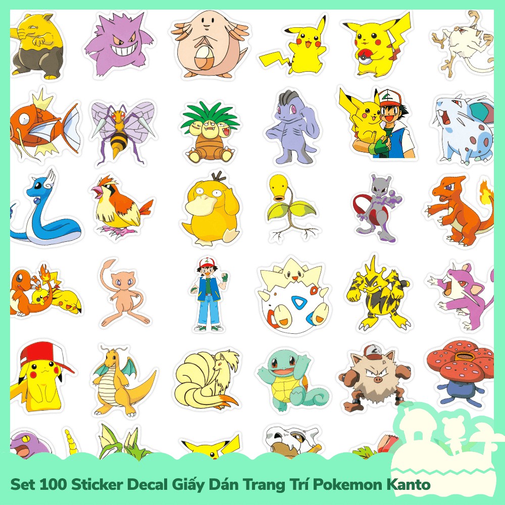 [Sẵn VN - NowShip] Set 100 Sticker Decal Dán Trang Trí Mẫu Anime Manga Poke-mon
