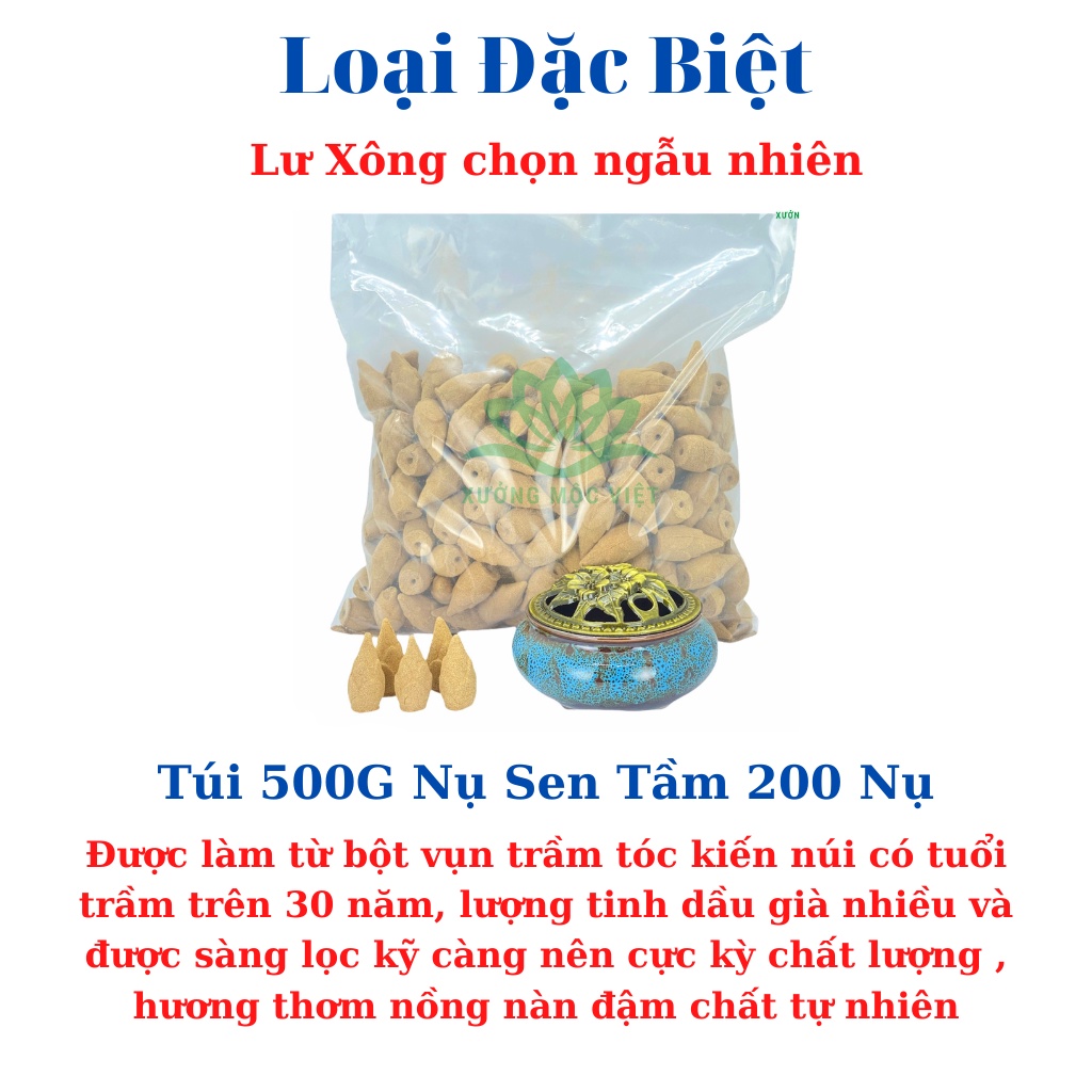 Combo 500G Nụ Trầm Hương Khói Ngược Sạch Tự Nhiên Không Hoá Chất Xưởng Mộc Việt + Lư Sứ Xông Trầm Cao Cấp ( Nụ Sen )