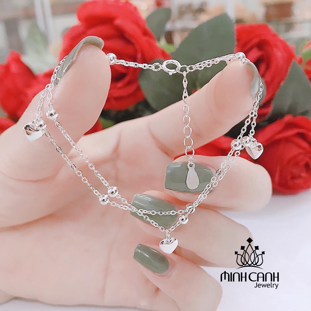 Lắc Tay Trái Tim Dây Kép Mix Bi Bạc 925 Minh Canh Jewelry