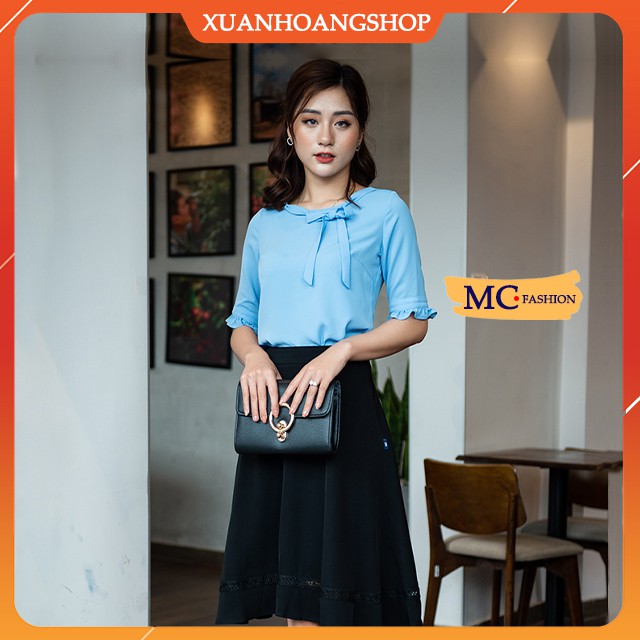 Áo Sơ Mi Nữ Kiểu Thời Trang Công Sở Đẹp, Màu Xanh Nước Biển, Hòa Bình, Tay Lỡ Lửng, Mc Fashion A490