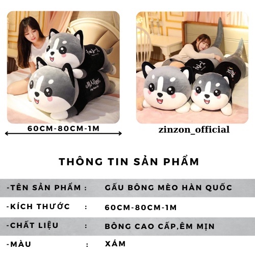 Gấu bông mèo xám nằm size bự nhồi bông dễ thương cao cấp ZinZon