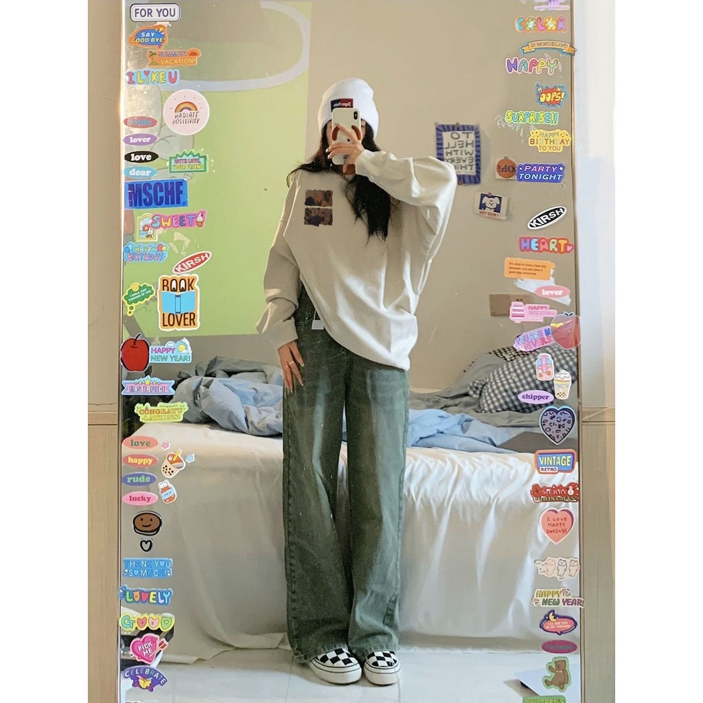 Áo sweater SELVZE cổ tròn phong cách thời trang cổ điển Mỹ dành cho nữ oversize