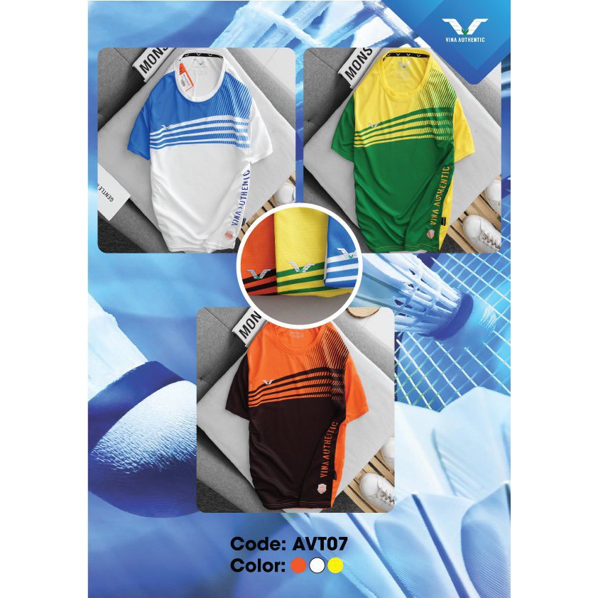 Áo Cầu Lông Nam Cổ Tròn AVT07 Vina Sport, Áo Tập Gym Tennis , Chất Thun Thấm Hút Mồ Hôi, Thoáng Mát, Full Size- Lapi VN