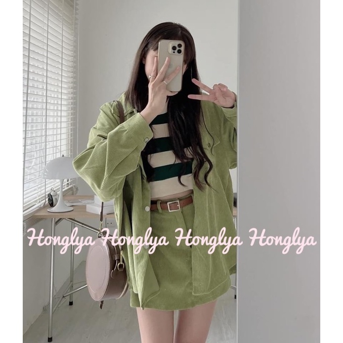 Set áo mix chânn váy nhung tăm form cực đỉnh dáng basic siêu đẹp