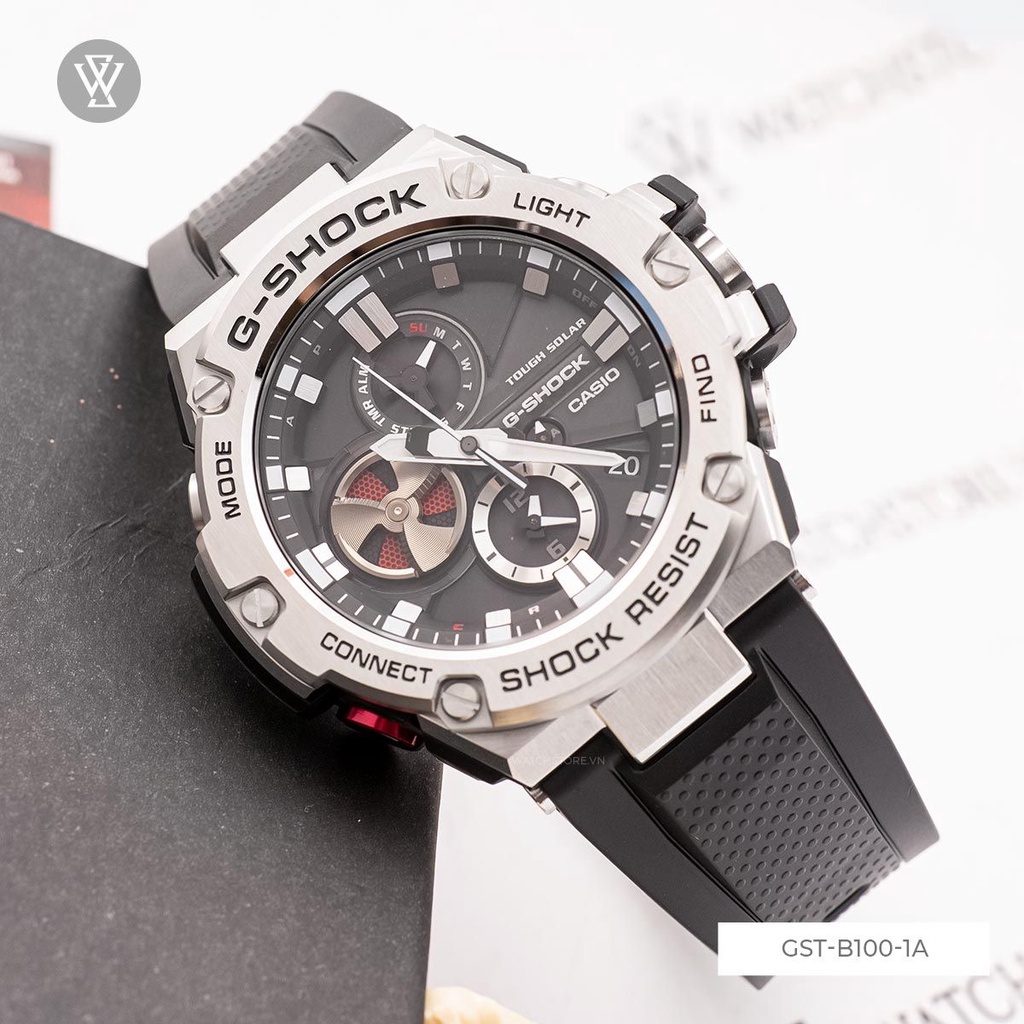 Đồng Hồ Năng Lượng Mặt Trời Nam Casio G-Shock WATCHSTORE GST-B100-1ADR Mặt Kính Khoáng 53.8mm, Dây Nhựa Cao Cấp