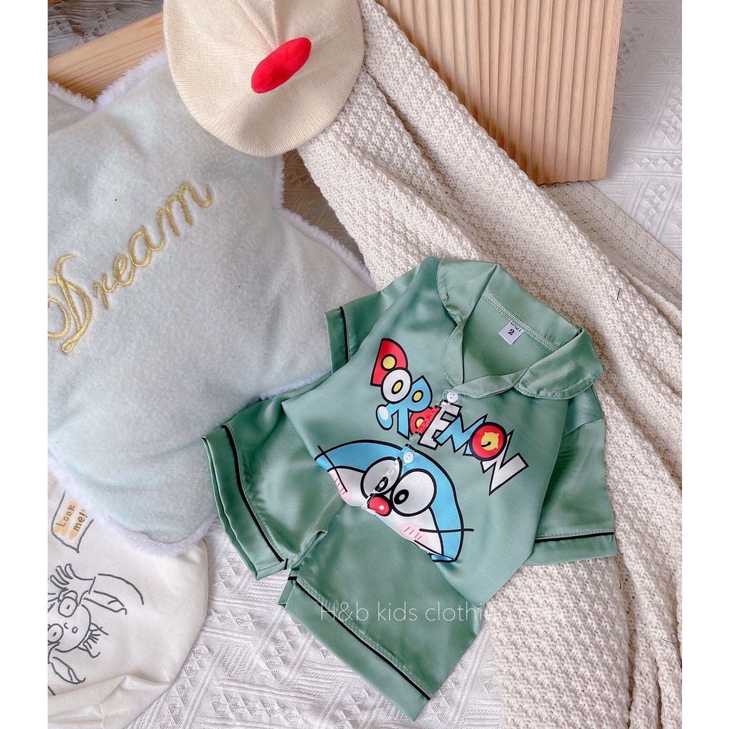 Bộ đồ pijama bé gái quần áo trẻ em cộc đùi mặc nhà đi ngủ chất liệu lụa cao cấp cực mềm mát họa tiết hoạt hình đáng yêu