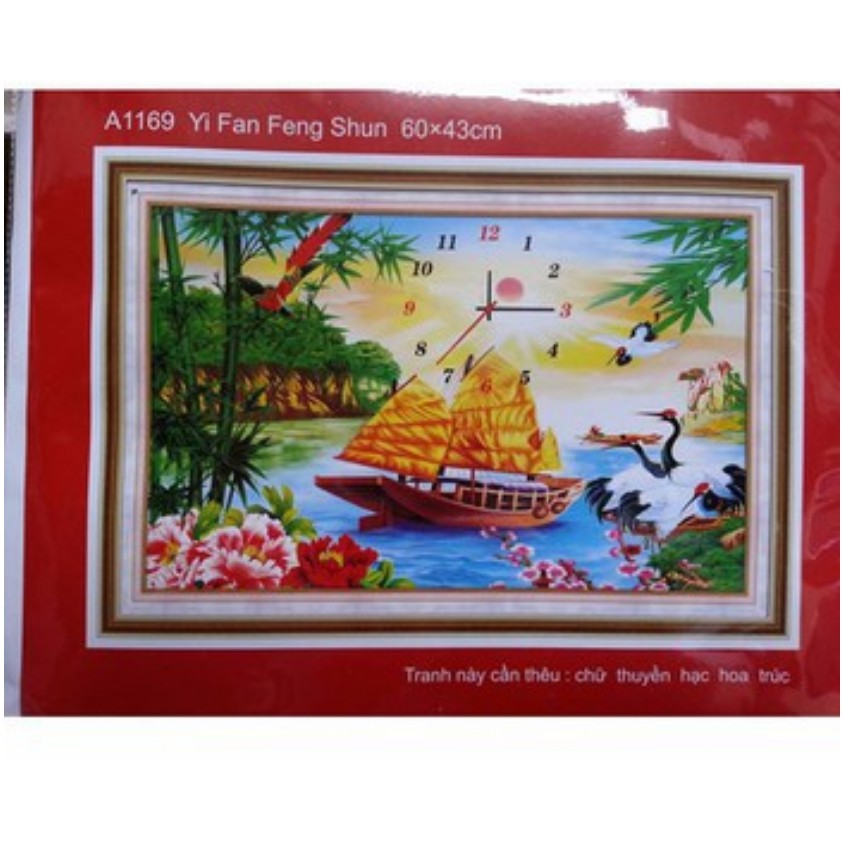 Tranh Thêu Chữ Thập ĐỒNG HỒ THUẬN BUỒM XUÔI GIÓ. Kích Thước: 60cm x 43cm